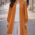Women’s Rust Orange Front Open Shirt with White Trouser