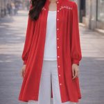 Women’s Red Front Open Shirt with White Trouser