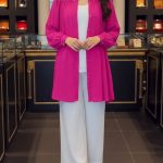 Baby Pink Embellished Front Open Shirt with White Trouser – Women’s Co-Ord Set